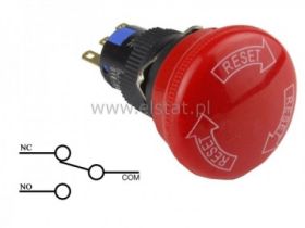 Przycisk bezp. grzyb, otwór 16mm RESET