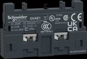 Auxiliary switch, 1 Form A (N/O) + 1 Form B (N/C), front, for GV2L/GV2LE/GV2ME/GV2P/GV2RT/GV3L/GV3P, GVAE1TQ