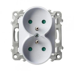 SZAFIR Gniazdo podwójne z uziemieniem z przesłonami torów prądowych, moduł bez ramki biały GP-2ZRZP/m/00