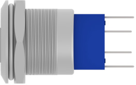 Vandal-proof pushbutton, 2 pole, silver, illuminated  (red/blue), 3 A/250 VAC, mounting Ø 17.7 mm, IP67, 1-2316366-5