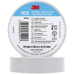 3M 165WH5E Temflex&#x2122; 165 Electrical Tape White 20 m x 19 mm 1 pc