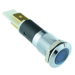 Blue LED 12mm Flat Metal Panel Indicator 12V