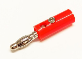 AL2305 wtyk bananowy z gniazdem 4mm, czerwony, przewód przykręcany