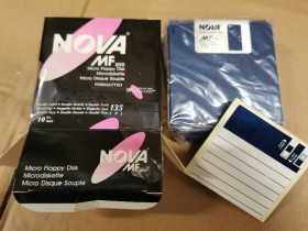 New Old Stock 3.5" DD floppies (10) in shrink wrapped box.