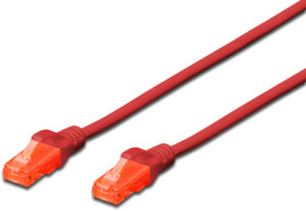 Patch cable, RJ45 plug, straight to RJ45 plug, straight, Cat 6, U/UTP, LSZH, 2 m, red, DK-1617-020/R