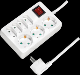 LPS210 Socket outlet, 7 sockets, with switch, 5 m, white