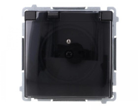 Simon Basic Gniazdo wtyczkowe z uziem., z przesł. torów prąd, IP44 (moduł) zaciski śrubowe klapka transp. czarny BMGZ1BZ.01/49A