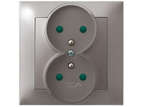 IMPRESJA Gniazdo podwójne z uziemieniem z przesłonami torów prądowych kompletne z ramką tytan GP-2YZP/23 OSPEL
