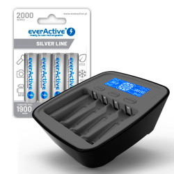 ZESTAW Ładowarka akumulatorków Ni-MH everActive NC-1000M v2 + 4x akum AA / R6 everActive Ni-MH 2000mAh R2U