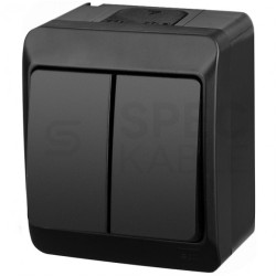 Łącznik świecznikowy podwójny natynkowy bryzgoszczelny IP44 czarny HERMES ELEKTRO-PLAST NASIELSK