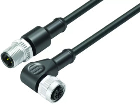 Sensor actuator cable, M12-cable plug, straight to M12-cable socket, angled, 4 pole, 1 m, PUR, black, 4 A, 77 3434 3429 50004-01