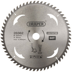 Draper 28362 TCT Construction Circular Saw Blade, 305 x 30mm, 60T