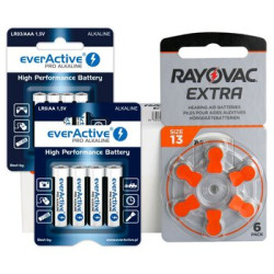 60 x baterie do aparatów słuchowych Rayovac Extra 13 + 4szt LR6 / AA + 4szt LR03 / AAA everActive Pro Alkaline