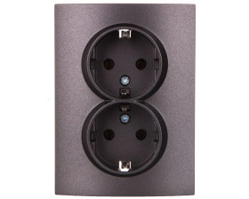 LOGI Gniazdo podwójne 2x2P+Z Schuko kompletne śrubowe 16A 250V Grafit 25272