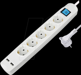 NV58-1,5WL Power strip, 5-way, 2x USB, white, 1,5 m