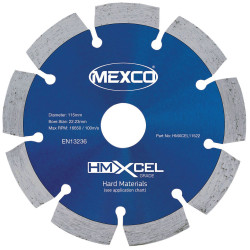 MEXCO HMXCEL11522 XCEL Grade Hard Materials Diamond Blade 115 x 22mm