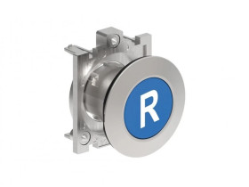 Metalowy przycisk płaski fi30mm kryty samoczynny powrót z symbolem R Niebieski LPFB1176