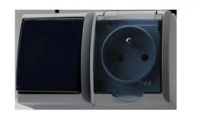 FALA Łącznik hermetyczny jednobiegunowy + gniazdo pojedyncze klapka przezroczysta IP44 popiel/grafit ZH-Ł1G/71/21/d