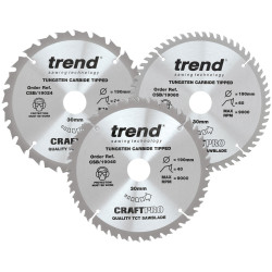 Trend CSB/190/3PK CraftPro Saw Blade 190 x 30mm x 24T/40T/60T (Pack 3)
