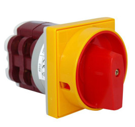 4G25-53-OU S6 Łącznik krzywkowy 1-0-2 do montażu na płycie , 3-biegunowy , 25A, żółto-czerwone pokrętło z możliwością blokowania