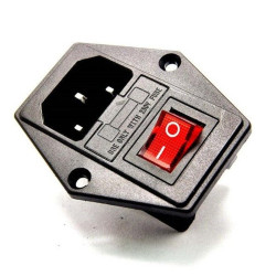 Gniazdo IEC 250V z wył. i bezp. 10A męskie, wyłącznik i bezpiecznik