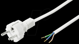 Mains cable, 1.5 m, white, straight plug