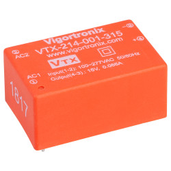 Vigortronix VTX-214-001-315 1W HIGH PERFORMANCE AC-DC CONVERTER 85-305V - 15V