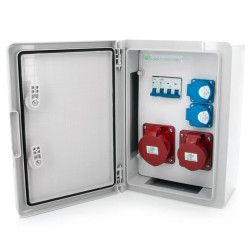 Rozdzielnica budowlana 32/5 + 16/5 + 2*GS 230V + zabezpieczenia, zamykana obudowa ABS IK10 IP65, N21B11B1ABS