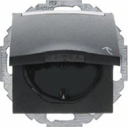 Berker B.1/B.3/B.7 Glas Gniazdo pojedyncze SCHUKO 16A z klapk pełną, polem opisowym i ochroną styków antracyt 47461606