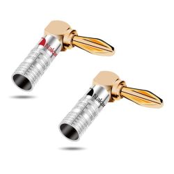 Para złącz bananowych kątowych Nakamichi (czarne + czerwone)