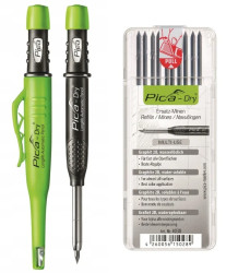 Zestaw - ołówek automatyczny znacznik budowlany + zapasowe wkłady 10szt (rozpuszczalne, grafitowe) PICA Dry 30403