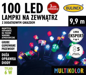 Lampki choinkowe 100 LED multikolor ZEWNĘTRZNE 9,9m lampki z dodatkowym gniazdem 25-851
