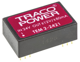 Przetwornica DC-DC, 2W, Uwe 21,6 → 26,4 V DC, Uwy ±12V dc, Iwy ±80mA, TRACOPOWER