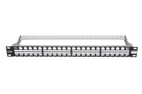 Patch Panel 19 panel krosowy, niewyposażony, modularny na 48xRJ45, ekranowany, 1U, czarny, wymienne pola opisowe 11305116