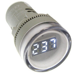 Kontrolka LED 220V biała 22mm z woltomierz