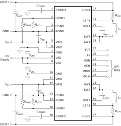 1.6-A dual synchronous buck LED driver with SPI