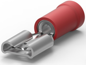 Insulated flat plug sleeve, 4.8 x 0.5 mm, 0.3 to 1.5 mm², AWG 22 to 16, brass, tin-plated, red, 9-160481-1