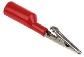 Zacisk krokodylkowy 10A izolowany 8mm Czerwony Mueller Electric