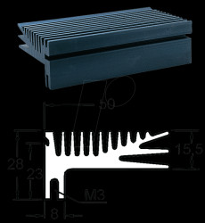 PR233/94/SE Special heat sink, 94x50x28mm, 3.6K/W, M3