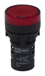 Kontrolka 230V ac Czerwony RS PRO średnica wycięcia 22mm Montaż panelowy Śruba
