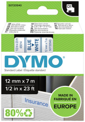 Taśma do nadruku D1 DYMO S0720540, 12 mm x 7 m, Kolor taśmy: biały / Kolor nadruku: niebieski DYMO S0720540, 12 mm x 7 m