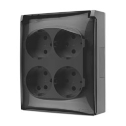 Simon Aquaclick Gniazdo IP44, Schuko, 4-krotne, szybkozłącza, klapka transparentna, z przesłonami szary ACGSZ4CZ/16A