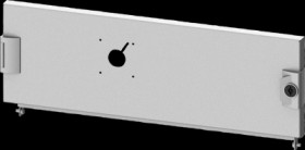 Compartment door, rectangular, sheet steel, (W x H x D) 600 x 200 x 25 mm, light gray, for built-in installation devices, 8PQ202