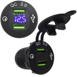 Ładowarka USB 12-24V /5V QC 3.0 ALUMINIUM BLACK + VOLTOMIERZ BLUE
