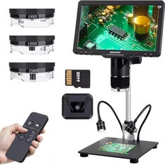 GOCHIFIX 10.1'' 3 Obiektywy 2K Mikroskop Cyfrowy 2X-2500X Mikroskop Lutowniczy do Naprawy Elektroniki Mikroskop Monet z Wyświetl