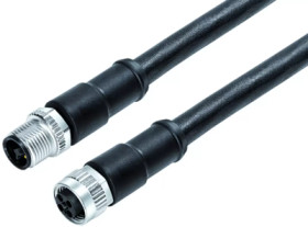 Sensor actuator cable, M12-cable socket, straight to M12-cable socket, straight, 4 pole, 2 m, PUR, black, 12 A, 77 0630 0629 507