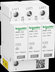 A9L16382 Combined arresters, T. 1+2, Acti9 iPRD1 12.5r, 3P, 400 V AC, Ima
