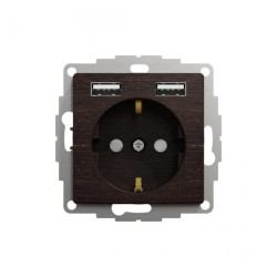 Gniazdo zas Schuko+ podw gniazdo ład USB typ A 2,4A, wenge, efekt drewna, Sedna Design i Elements SDD181052
