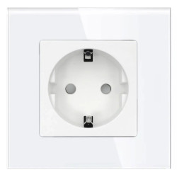 Gniazdo elektryczne pojedyncze Schuko - szklana ramka - białe - Tawoia Glass