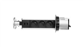 Gniazdo Meblowe Fi10cm, 3X250v Ac Wysuwane Z Blatu Z Przewodem 1,8M Inox...